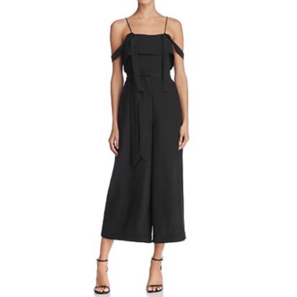 C/Meo Collective Black Cold Shoulder Wide Leg Jumpsuit Playsuit Size Small